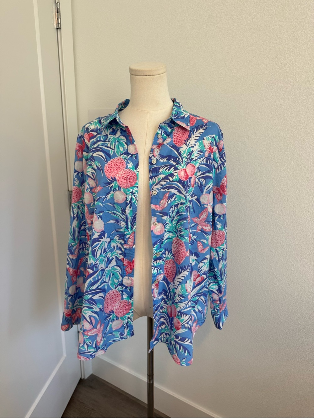 Talbots Blue & Pink Floral Cotton Women’s Shirt XLP